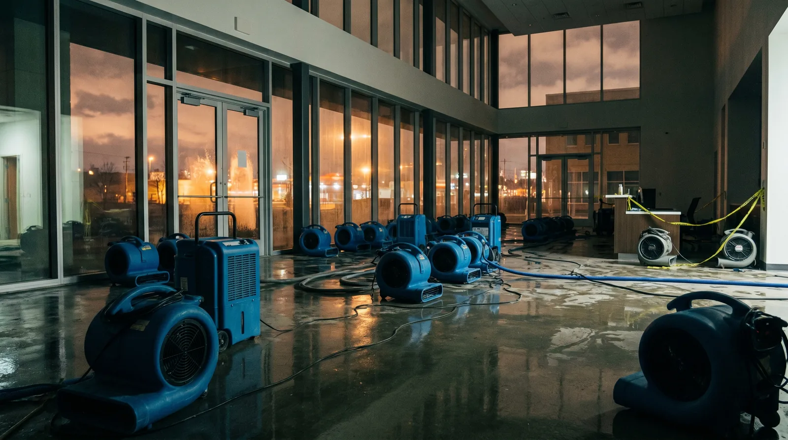 RescueHero commercial restoration crew working in a Portland-area office building